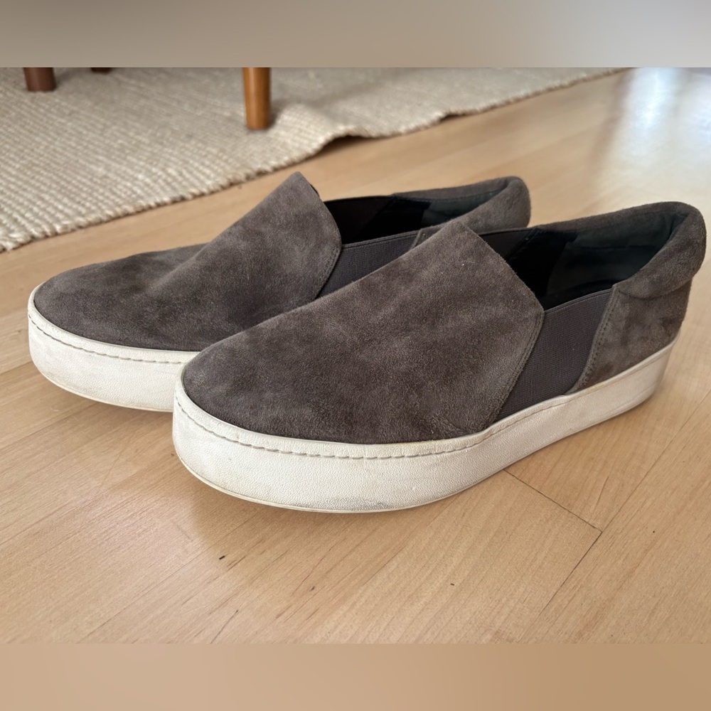 Vince Women's Suede Slip-On Sneakers - Gray and White